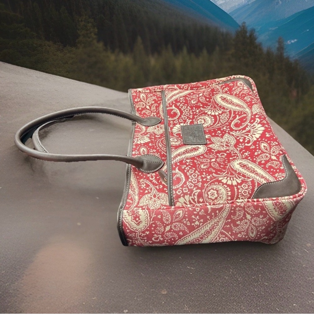 American Living Ralph Lauren Tote Bag Women Red Paisley Canvas Shoulder Satchel - Picture 3 of 10